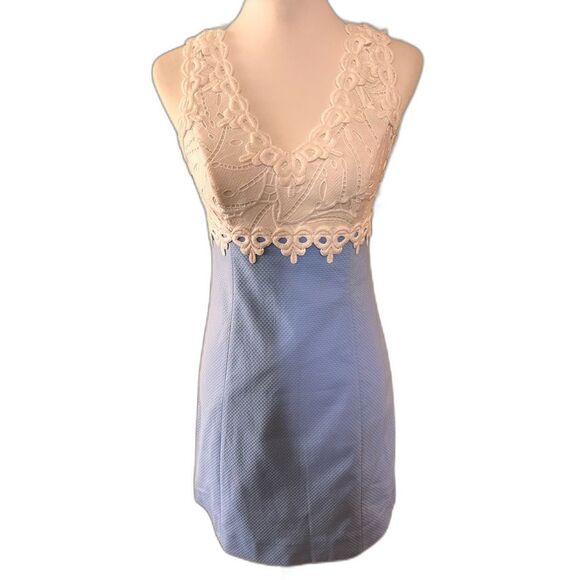 Lilly Pulitzer Sandi Stretch Shift Dress Lace Bodice Blue Peri Textured 00 NWT - Picture 5 of 10